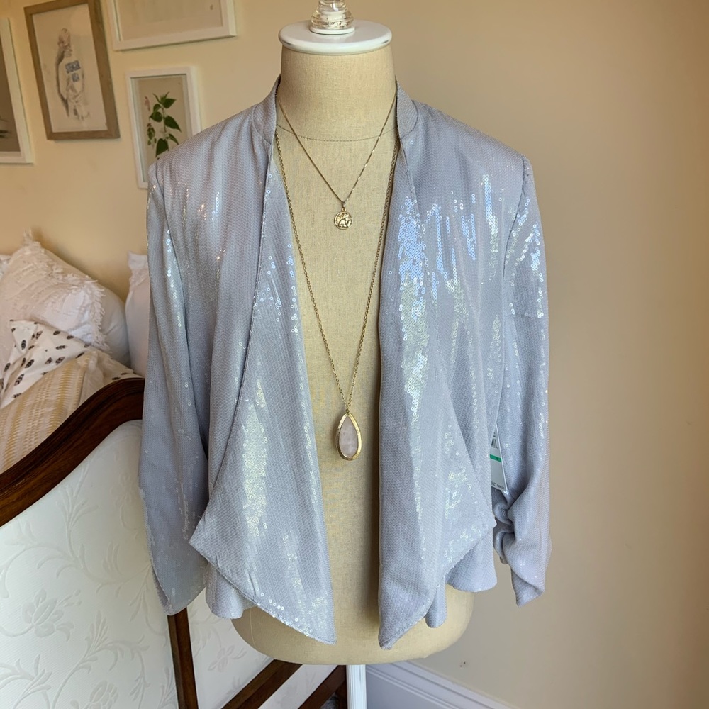 Silver Sequin Drape Jacket Laundry By Shelli Segal